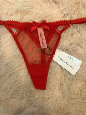 Agent Provocateur Red Sheer Lace-Trim Thong with Bow
